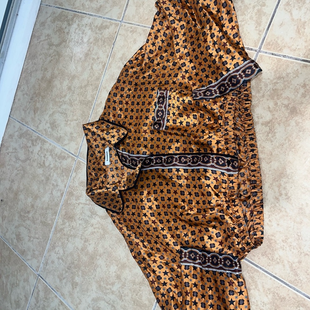 Sandro Orange and Black Patterned Jumpsuit